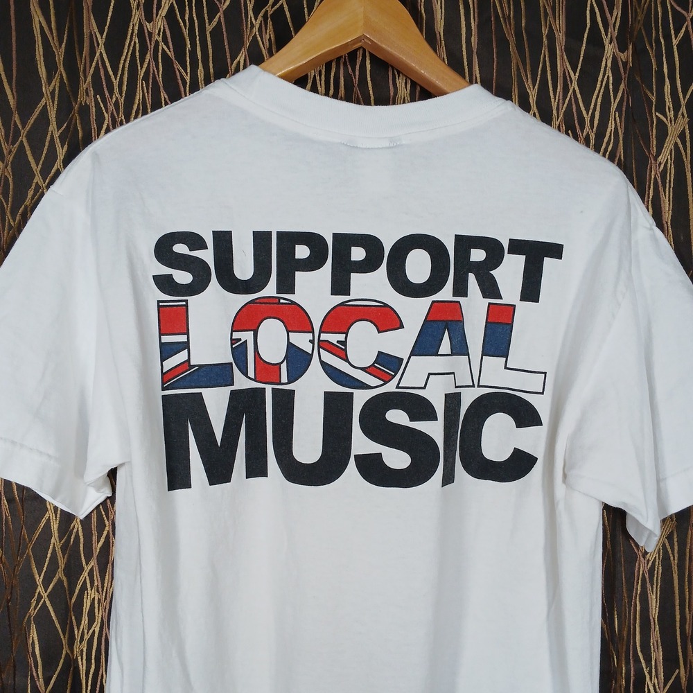 Fitted Support Local Music Graphic Tee Men M White Short Sleeve Instrument Print
